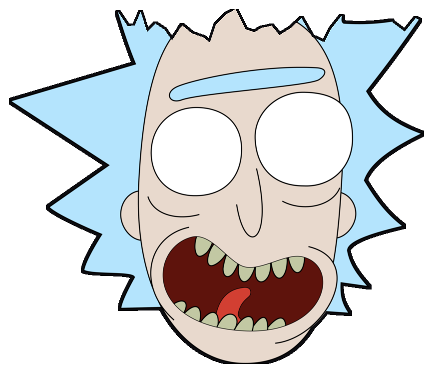 Rick Sanchez, head torn open, inventions spilling out
